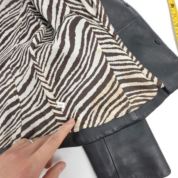 VINTAGE 100% Genuine Leather Jacket 90's Supermodel Mom Coat Small Black Zebra - Picture 7 of 9
